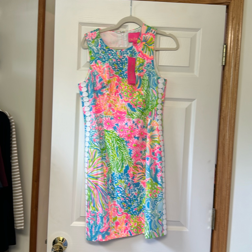 Lilly Pulitzer Neon Pink, Green & Blue Floral Shift Dress